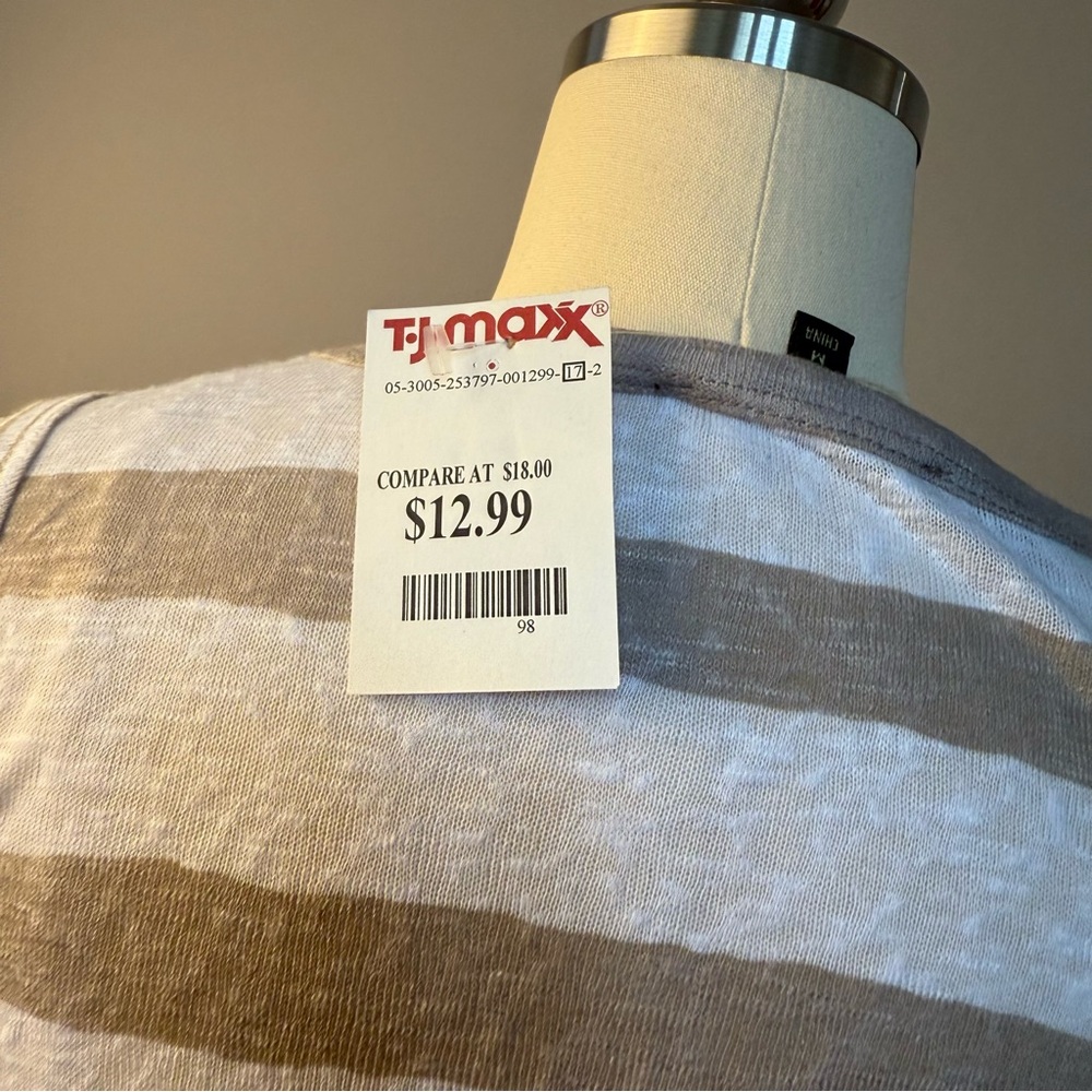 For Cynthia Gray/Tan & White Striped Tank Tops, Medium, New, Set of 2 - Picture 13 of 16